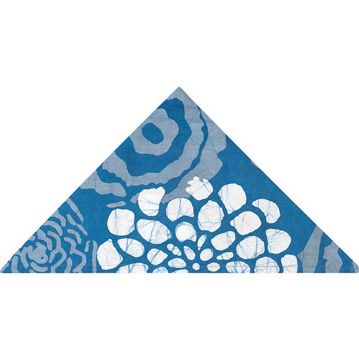 Organic Batik Napkins with Indigo Blooms design from Global Mamas, featuring vibrant indigo and white batik fabric.