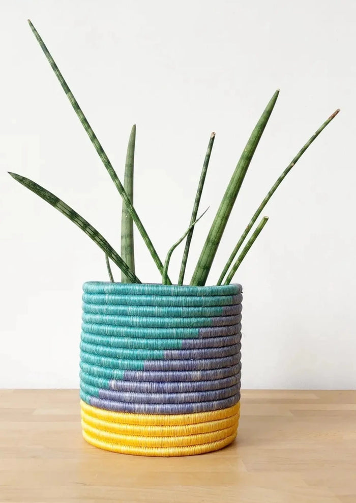 Woven Sisal & Sweetgrass Planters: Purple & Aqua - Zawadisha