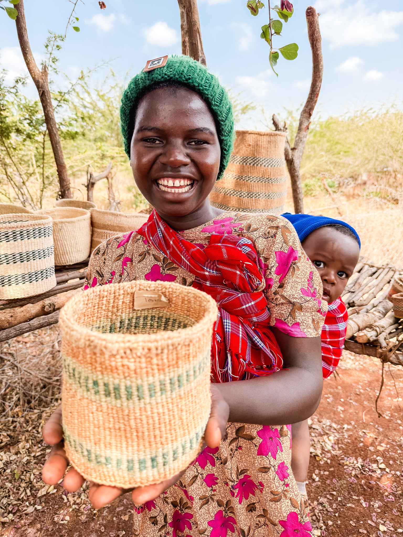 Hadithi thick weave sisal basket with sturdy handles, natural textured design, perfect for storage or decorative use.