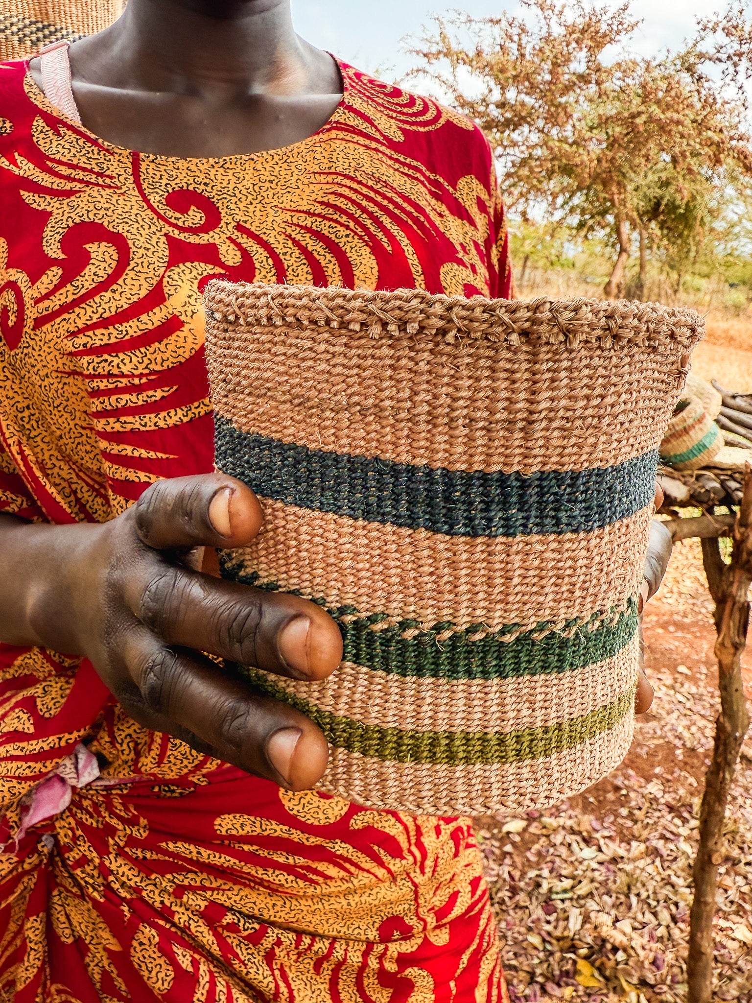 Hadithi thick weave sisal basket with sturdy handles, natural textured material, perfect for storage or decorative use.