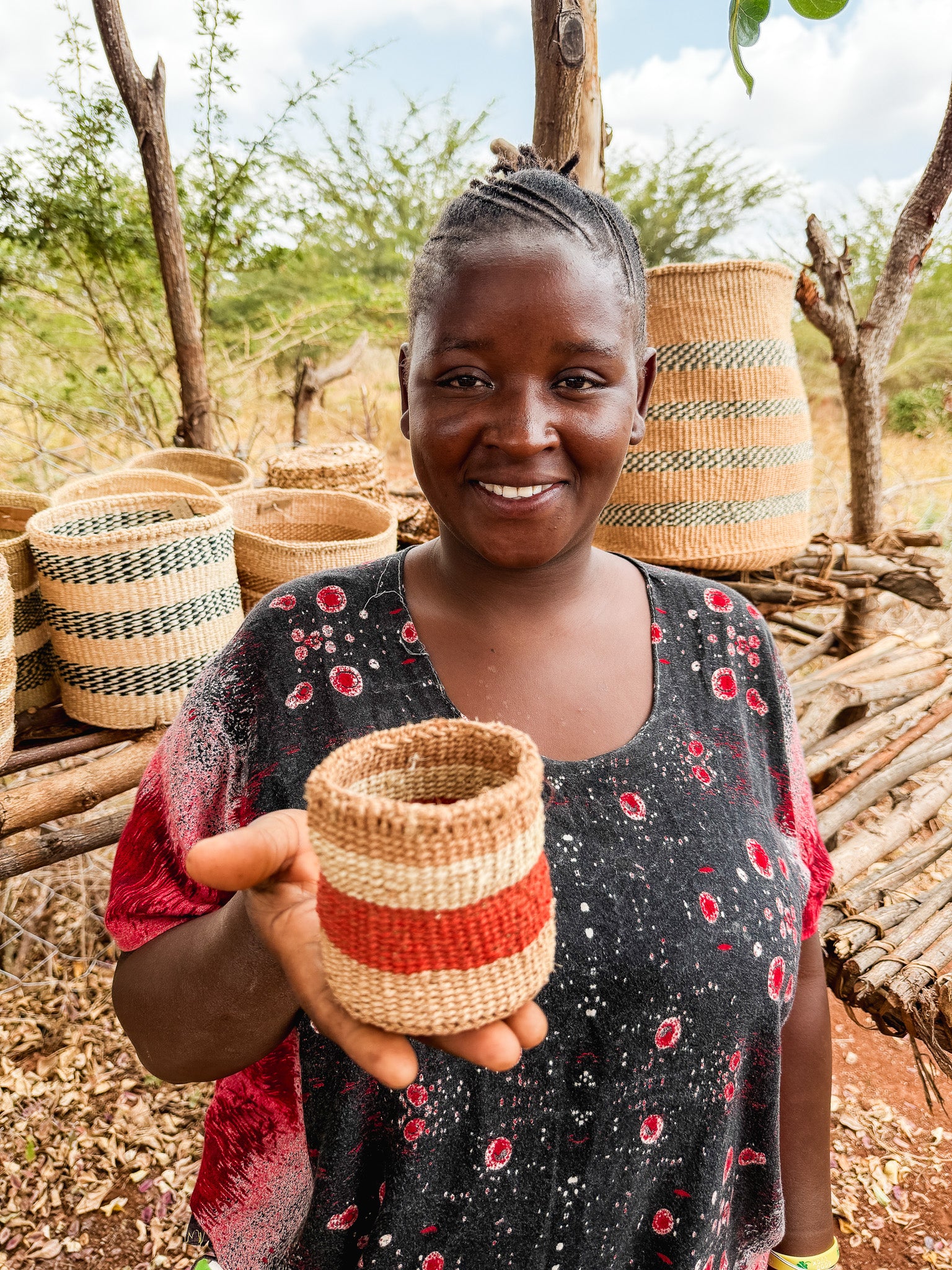 Hadithi thick weave sisal basket with sturdy handles, natural textured surface, ideal for storage and home decor.