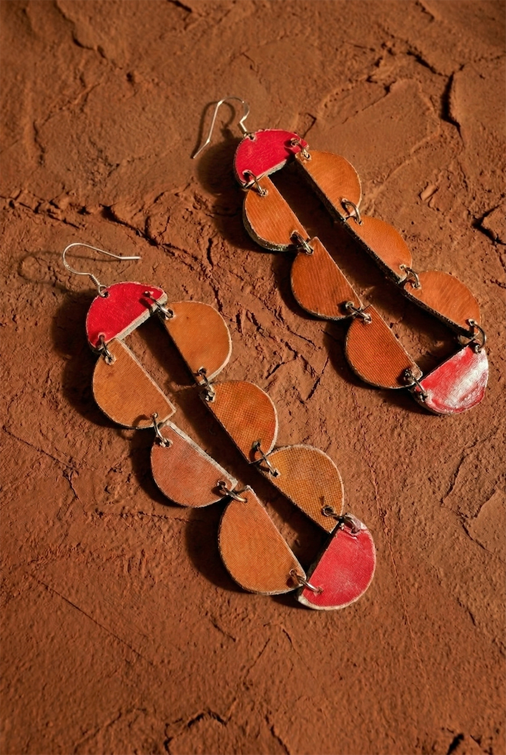 Natural Sisanda Paper Pulp Earrings by Quazi Designs, lightweight eco-friendly jewelry with intricate design and vibrant colors.